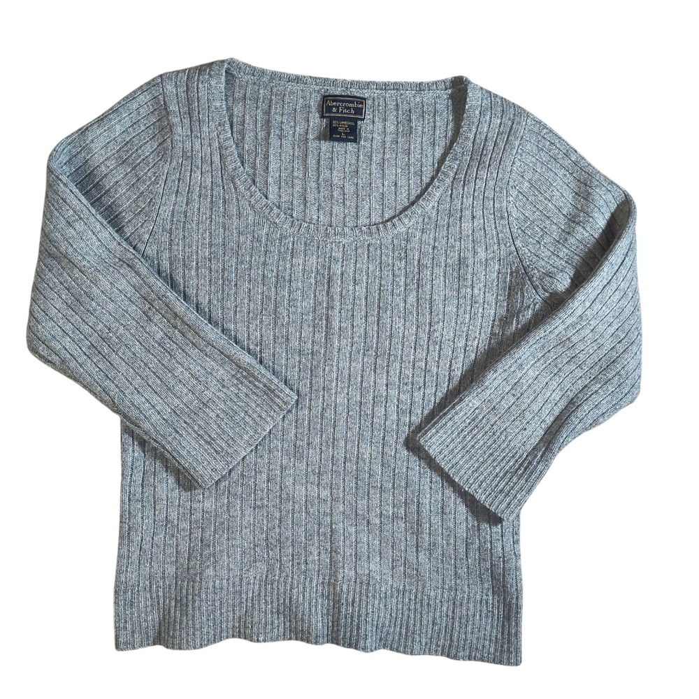Abercrombie & Fitch Sweater Size L Gray Crewneck 80% Lambswool Classic Knit‎